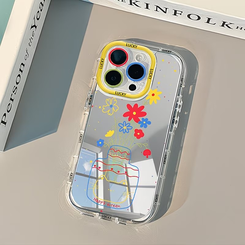 Apple Iphone 15 Pro Max - Sommerliche Gänseblümchen-Katzen-Vasen-Design Spiegel-Handyhülle für iPhone 17