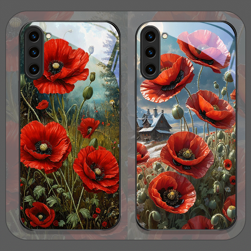 Samsung Galaxy S25 - Retro Mohnblumen-Blütenmuster in Leuchtendem Rot Bedruckte
