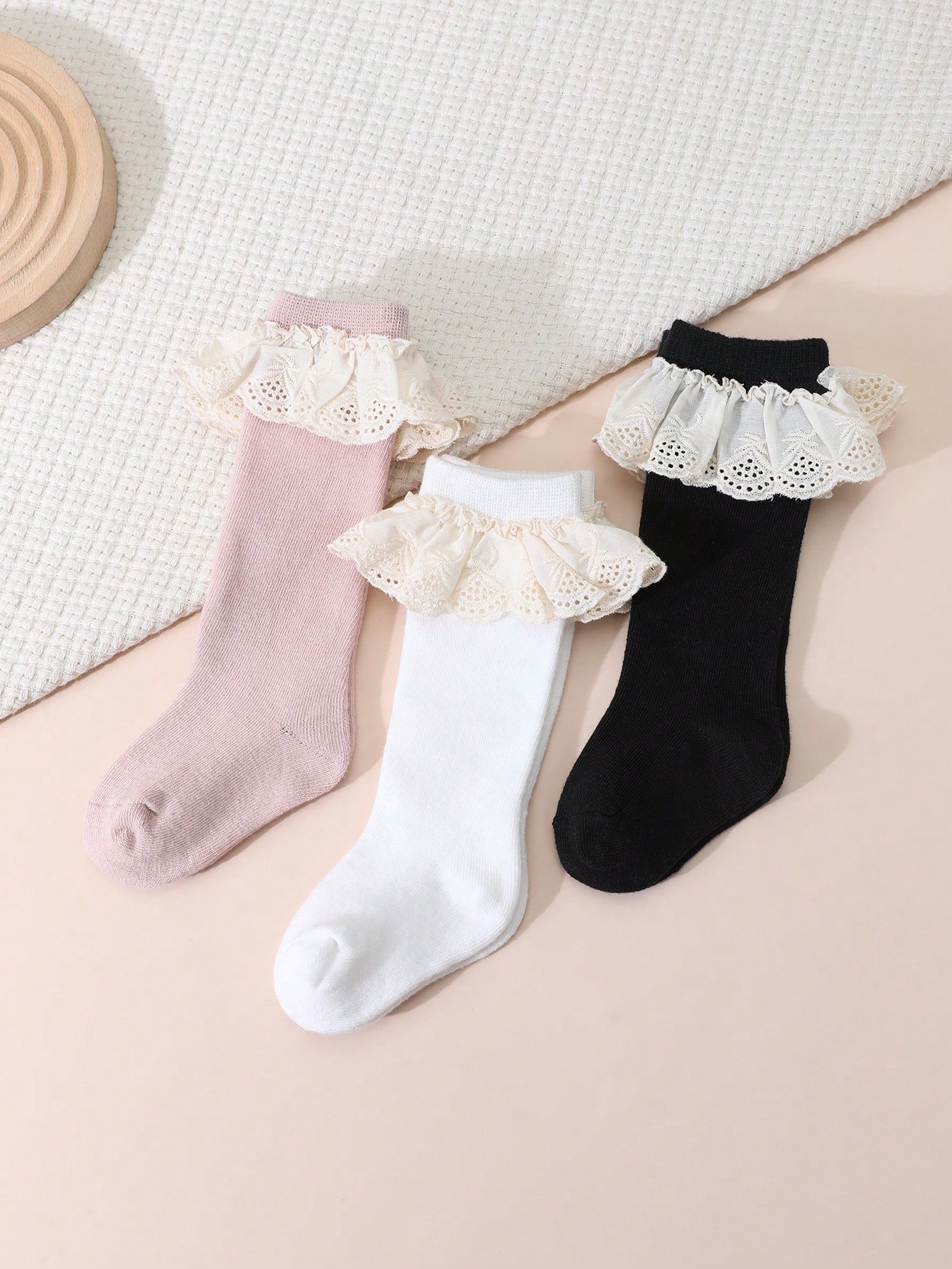 Baby Sock Oximeter - 3 Paar Kniestrümpfe mit Spitzenrüschen für